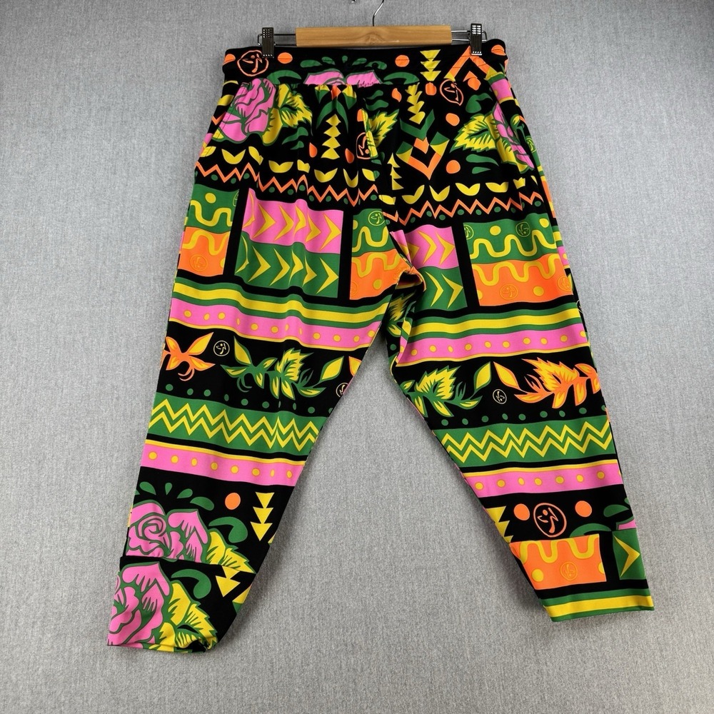 Zumba Wear Pants Women Large Neon Floral Dance Jogger Harem Workout Retro